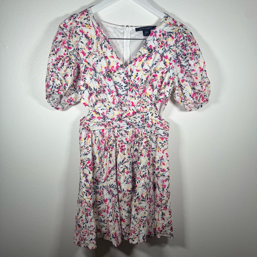 French Connection Womens 4 Floral Puff Sleeve Fit Flare Cotton Dress
